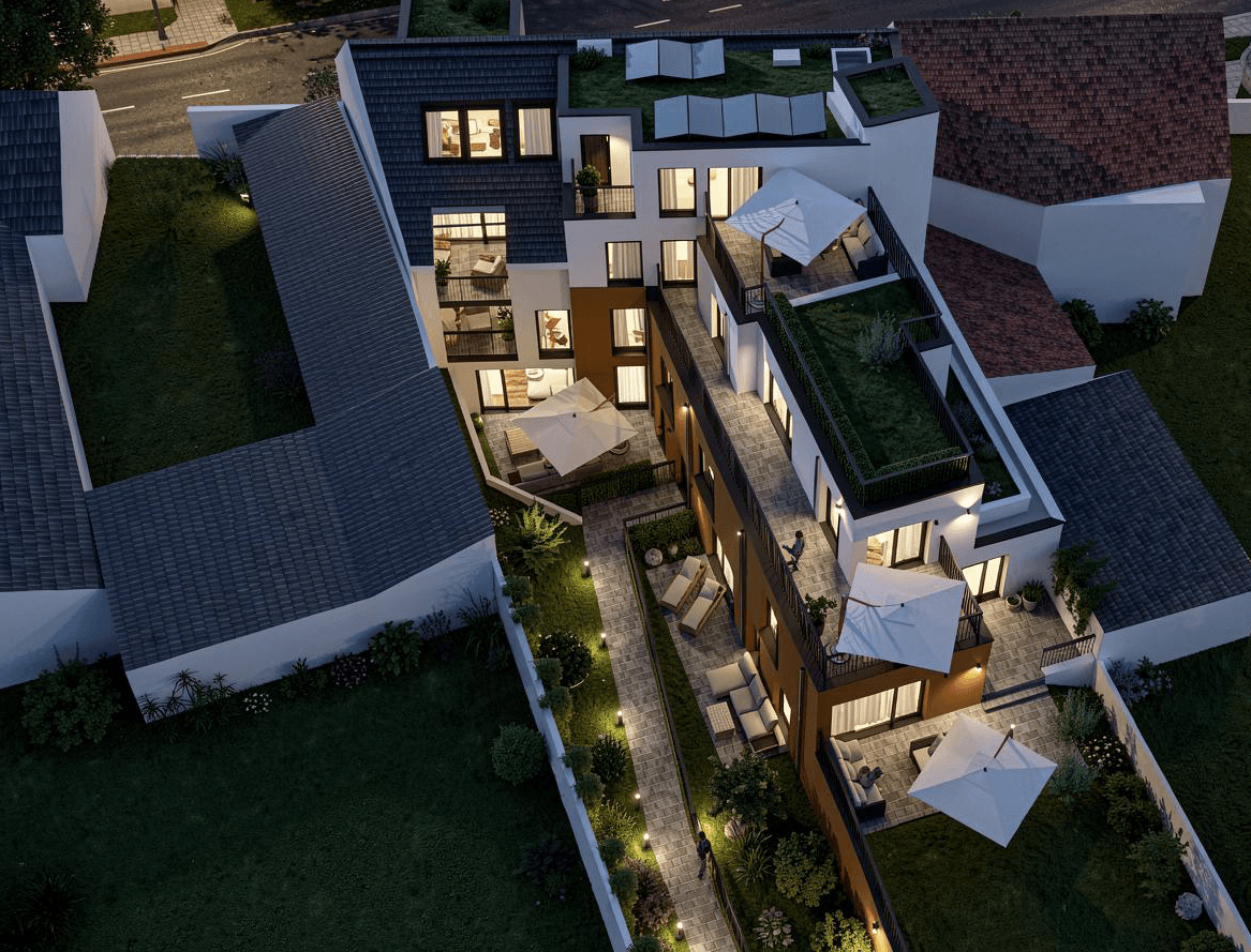 AYLA Geb\u00E4ude - Luftansicht bei Nacht